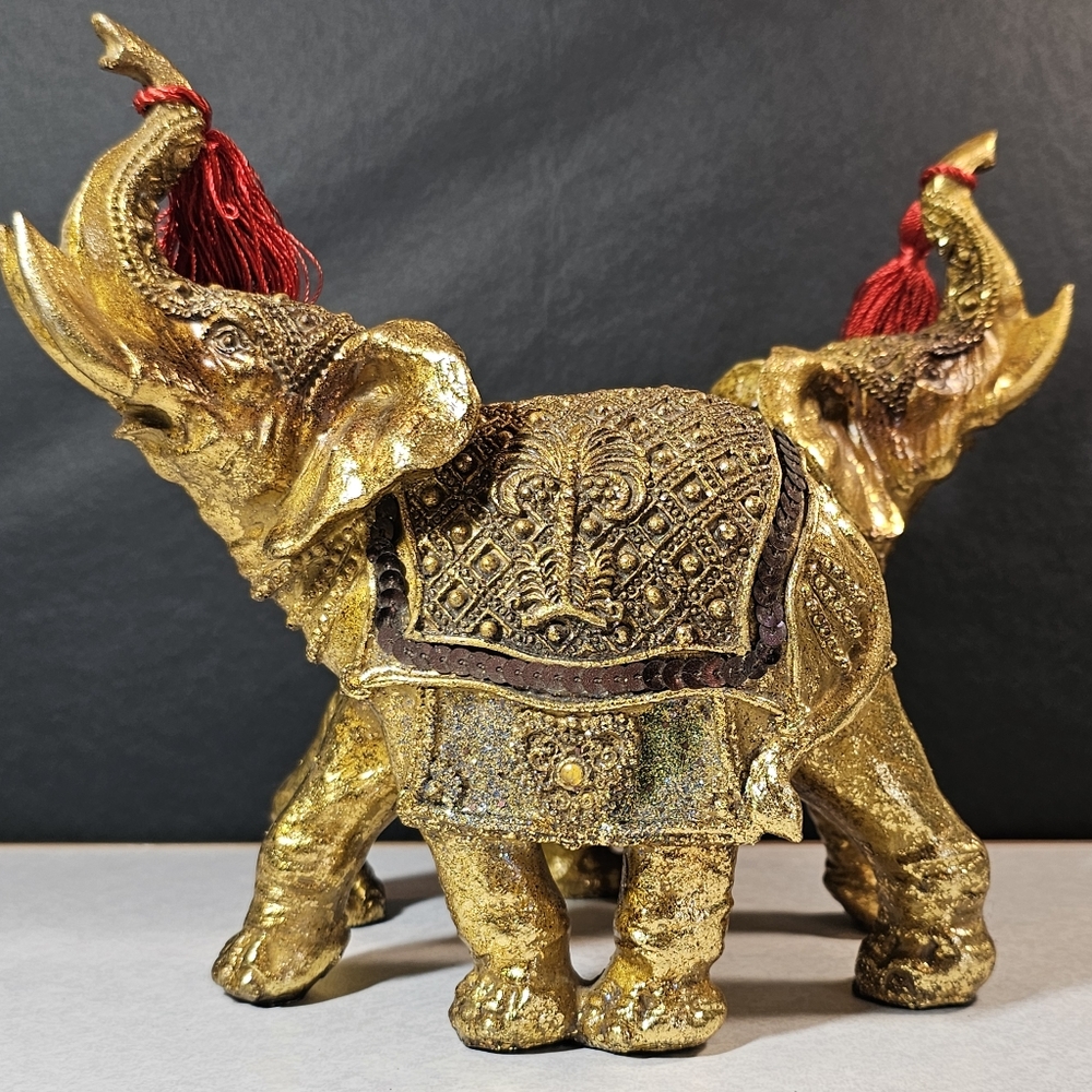 💥 SOLD 💥 Golden Elephant Figurine with Red Accents
